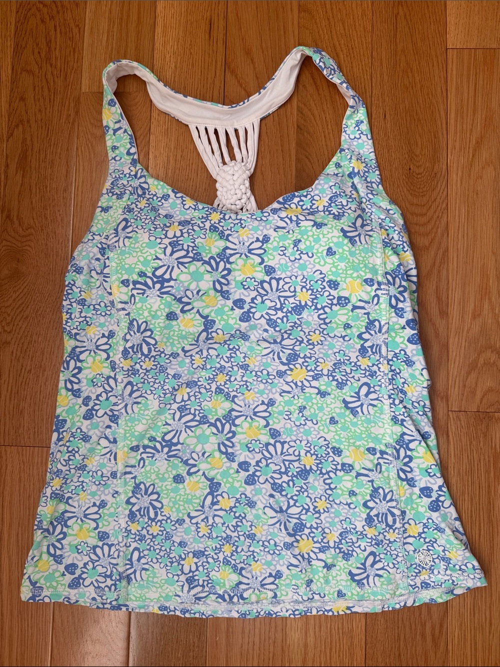 🌸EUC Lilly Pulitzer White Braided-Back Pilar Bra Active Tank with Gold Logo - Picture 2 of 5